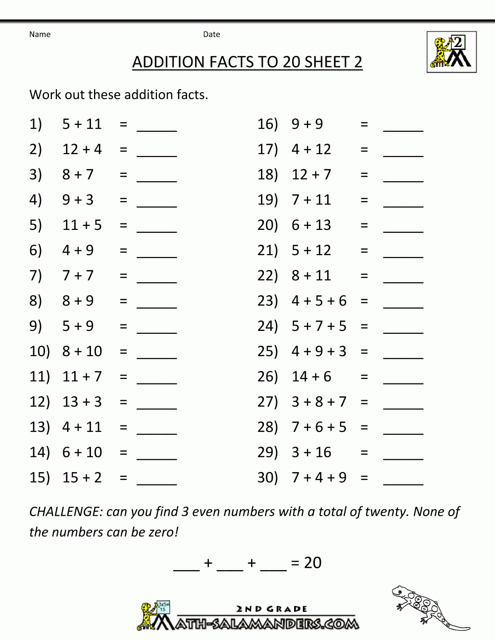 Math Addition Facts To 20+20 | Addition Facts To 20 Printable Worksheets