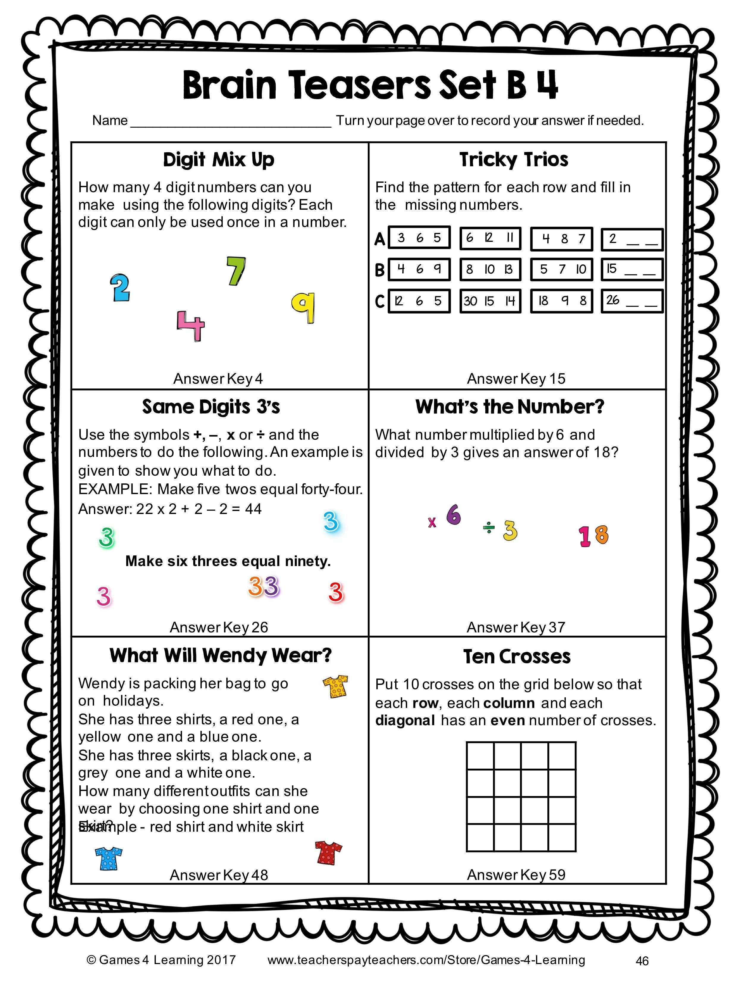 Printable Math Puzzles 5Th Grade Printable Math Riddles Worksheets 