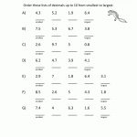 Math Worksheets 4Th Grade Ordering Decimals To 2Dp | Printable 4Th Grade Math Worksheets