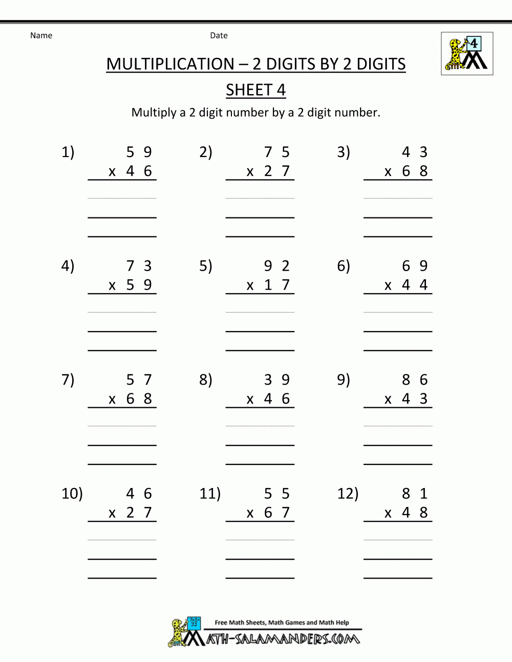 Math Worksheets Printable Multiplication 2 Digits2 Digits 4 | Printable 4Th Grade Math Worksheets