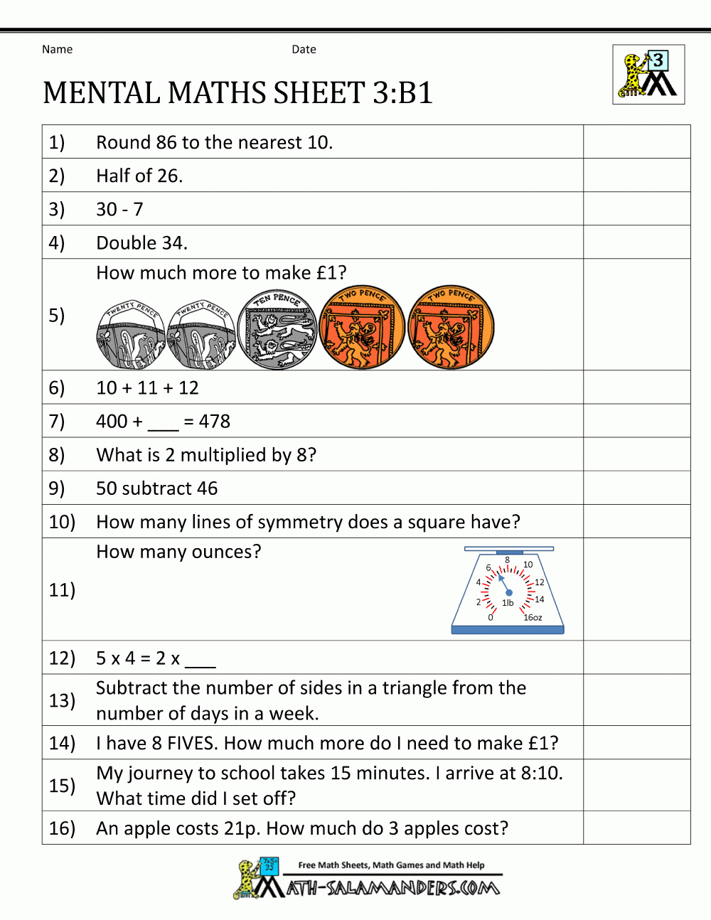 Mental Maths Year 3 Worksheets | Printable Maths Worksheets Ks2