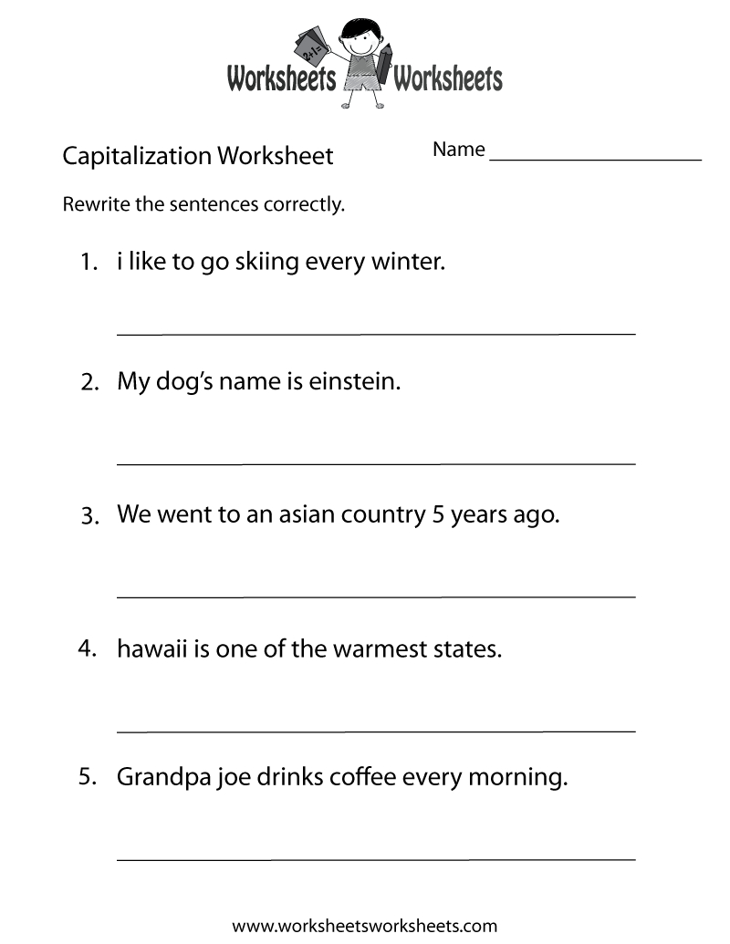 Middle School Capitalization Worksheet - Free Printable Educational | Middle School Printable Worksheets