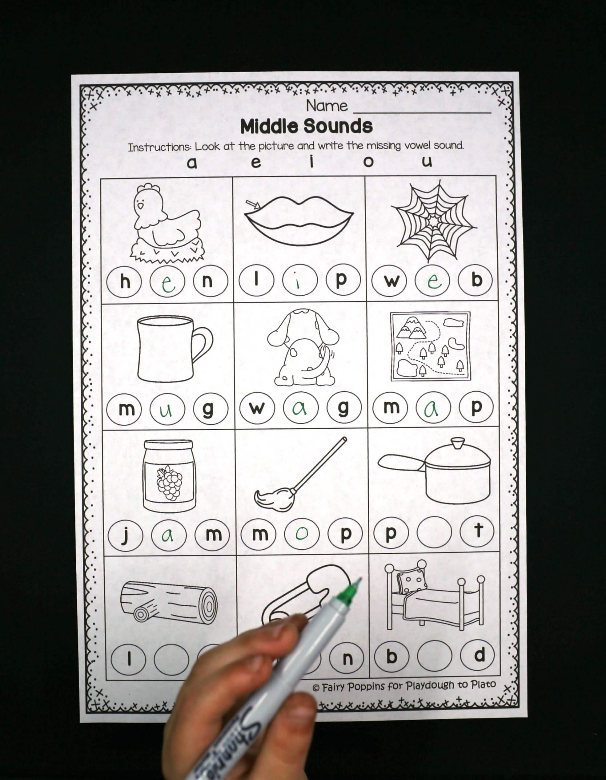 Middle Sounds Worksheets - Playdough To Plato | Free Printable Phoneme Segmentation Worksheets