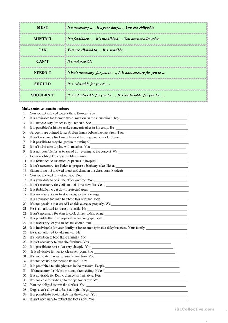 Modal Verbs Paraphrasing Worksheet - Free Esl Printable Worksheets | Printable Paraphrase Practice Worksheet