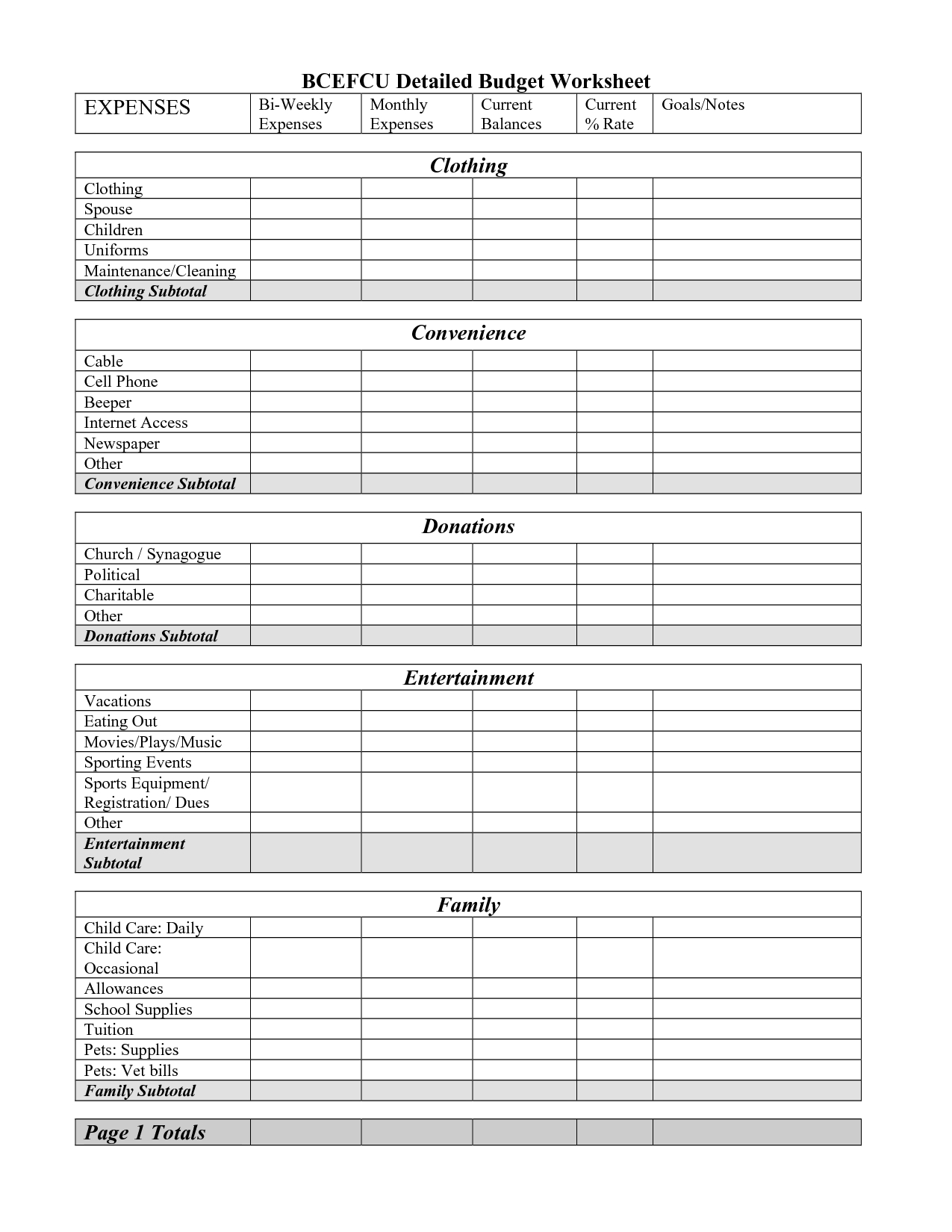 Monthly Budget Preadsheet Free Printable Worksheet Detailed Family | Dave Ramsey Printable Budget Worksheet