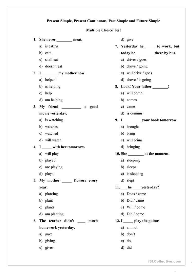 Multiple Choice Test. For Beginners Worksheet - Free Esl Printable | Test Worksheets Printable