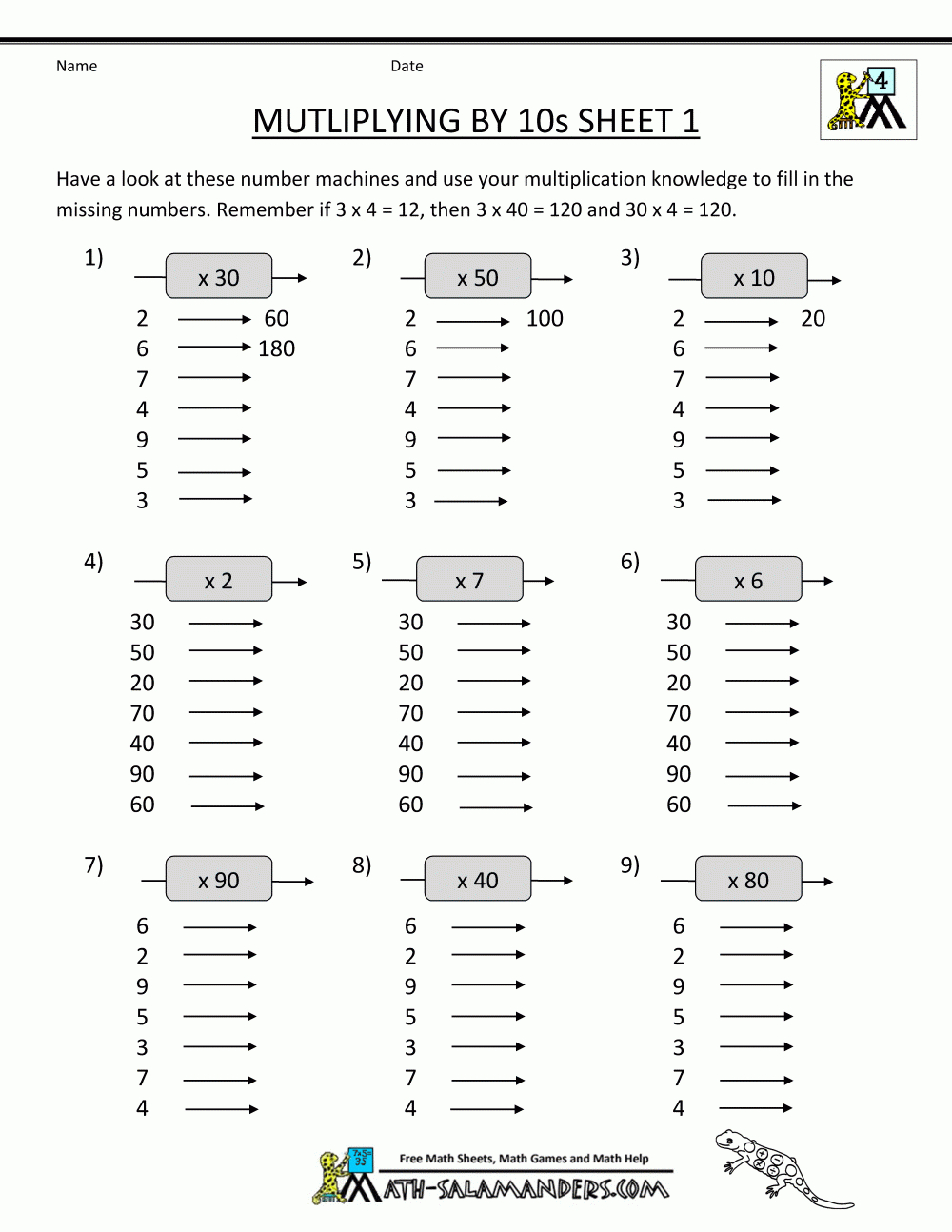 Multiplication Fact Sheets | Free Printable Math Worksheets For Grade 4