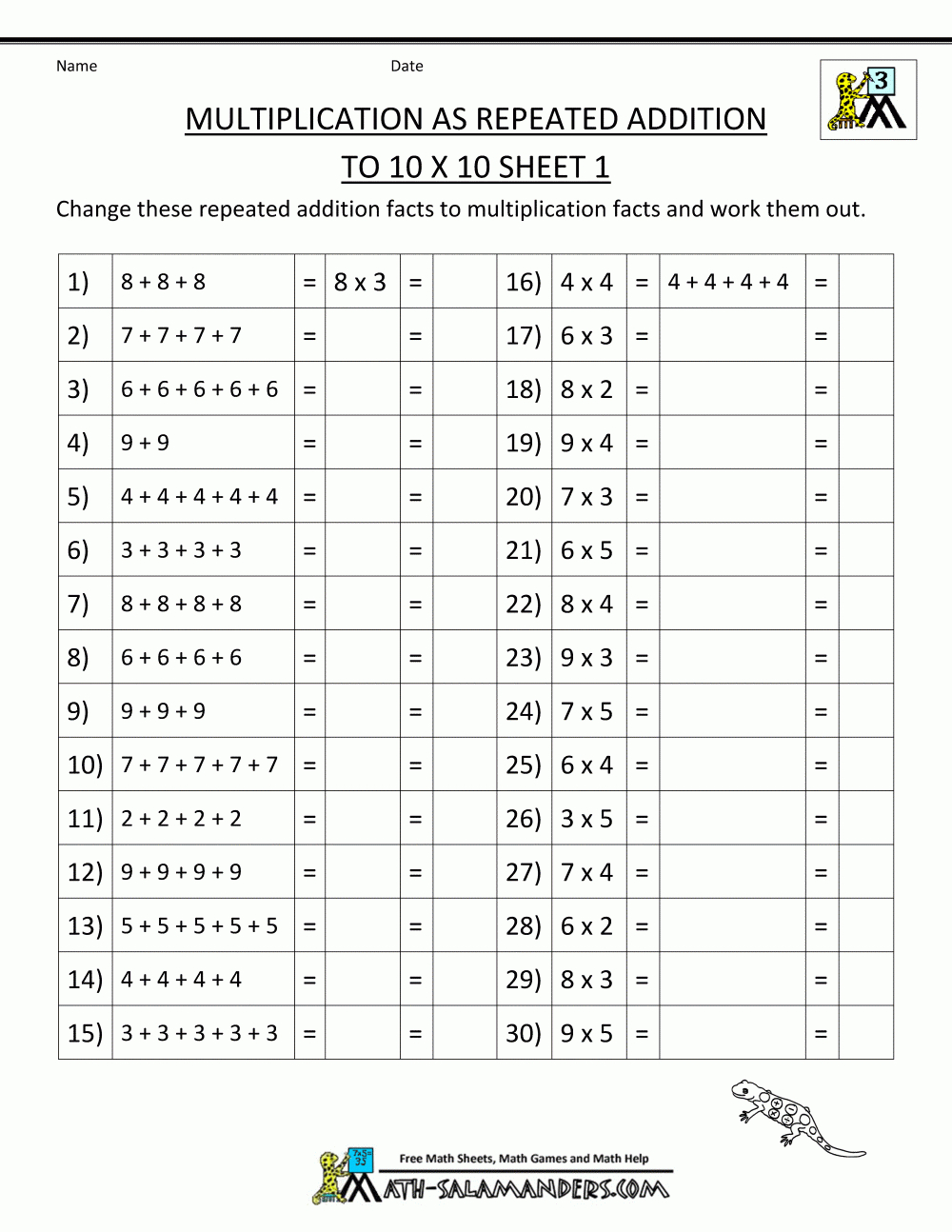 Multiplication Facts Worksheets - Understanding Multiplication To 10X10 | Math Facts Worksheets Printables