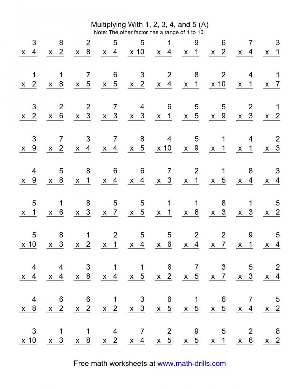 Multiplication Math Facts Worksheets Printable Breathtaking And | Free Printable Multiplication Worksheets 100 Problems