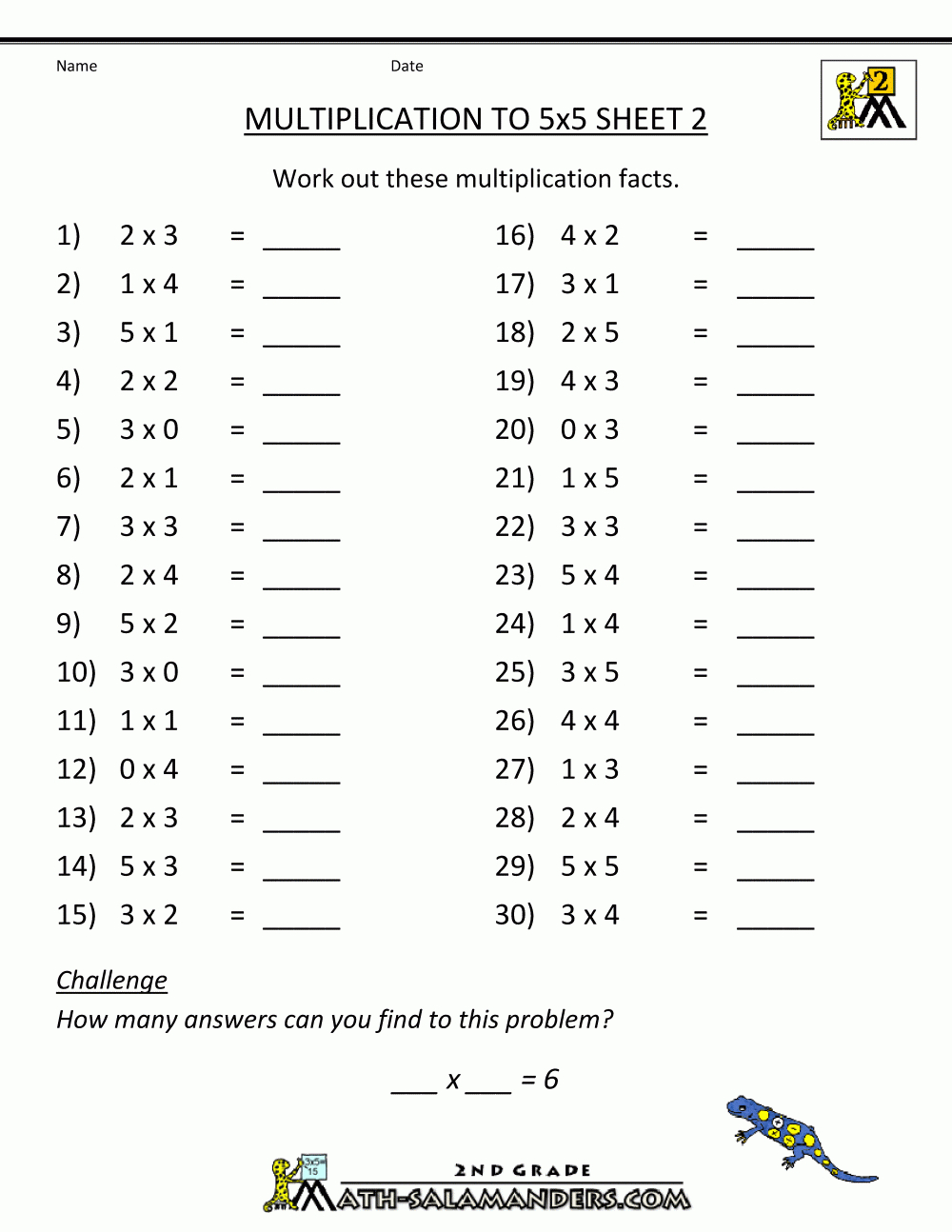 Multiplication Practice Worksheets To 5X5 | Free Printable Multiplication Worksheets Grade 2