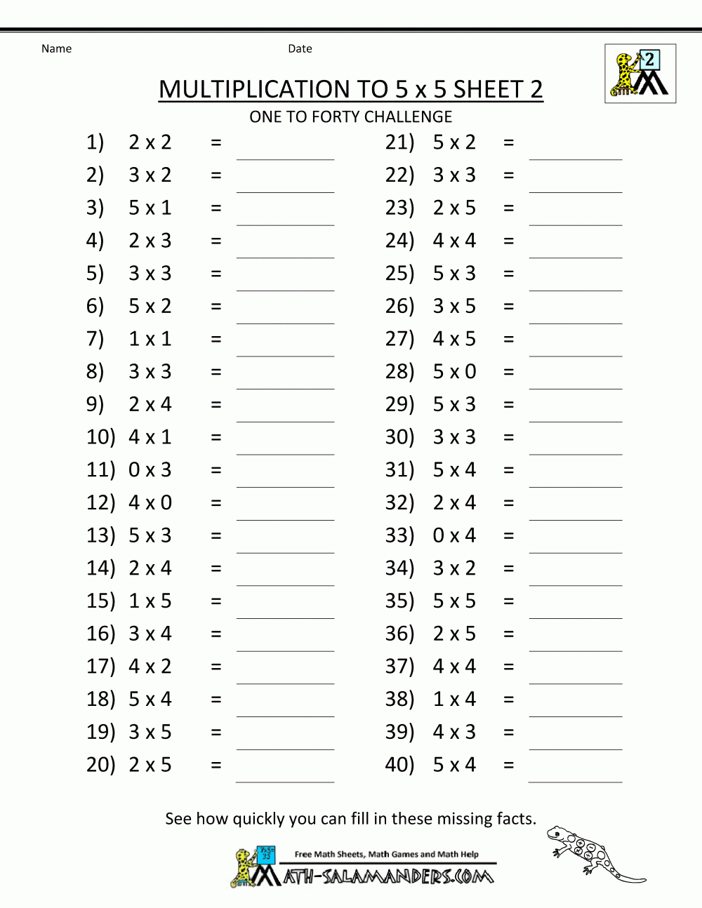 Multiplication To 5X5 Worksheets For 2Nd Grade | Printable Multiplication Worksheets