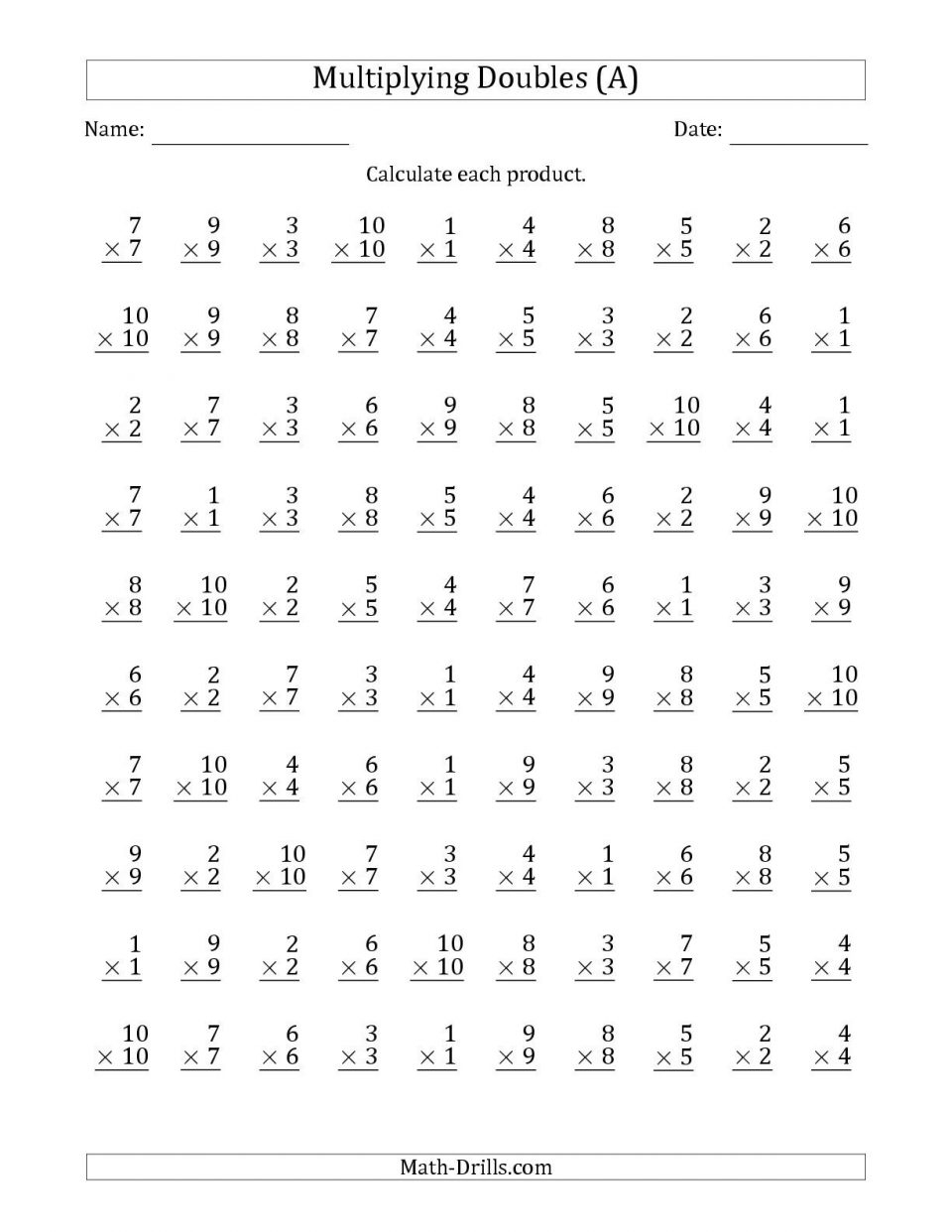 Timed Math Sheets For 4Th Grade Multiplication Worksheets 100 Timed Math Facts Worksheets 
