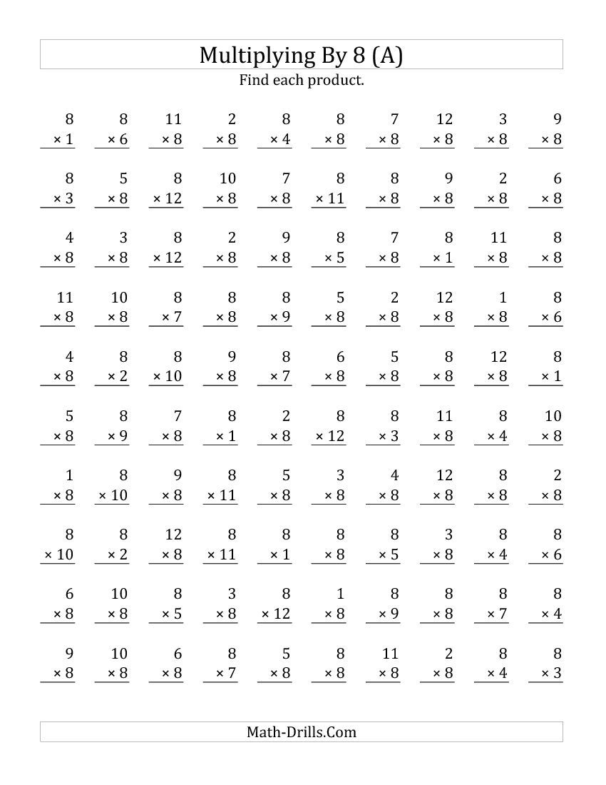Multiplying 1 To 128 (All) | Multiplication | Multiplication | Timed Math Facts Worksheets Printable