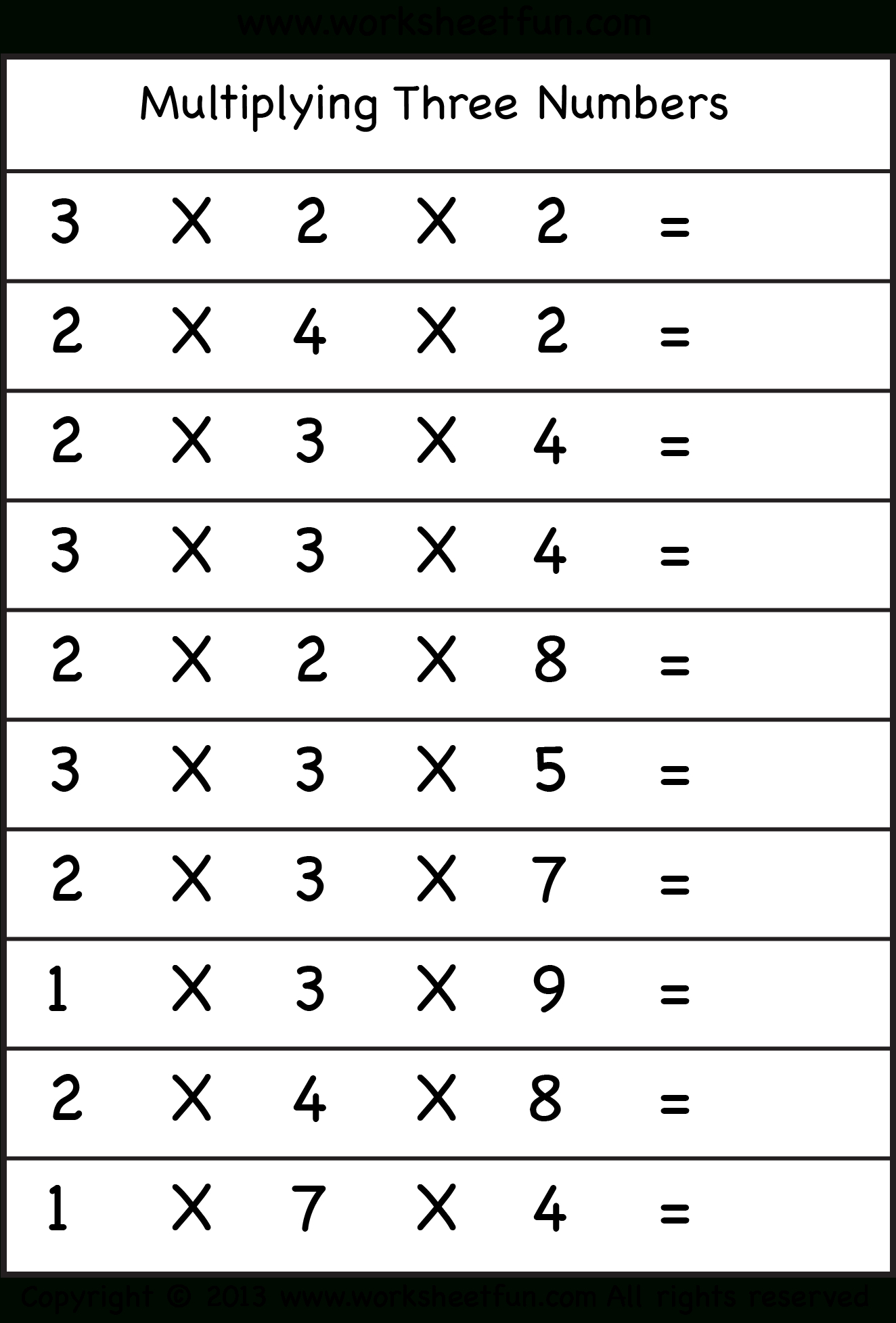 Multiplying 3 Numbers – Three Worksheets / Free Printable Worksheets | Multiplication Worksheets Ks2 Printable