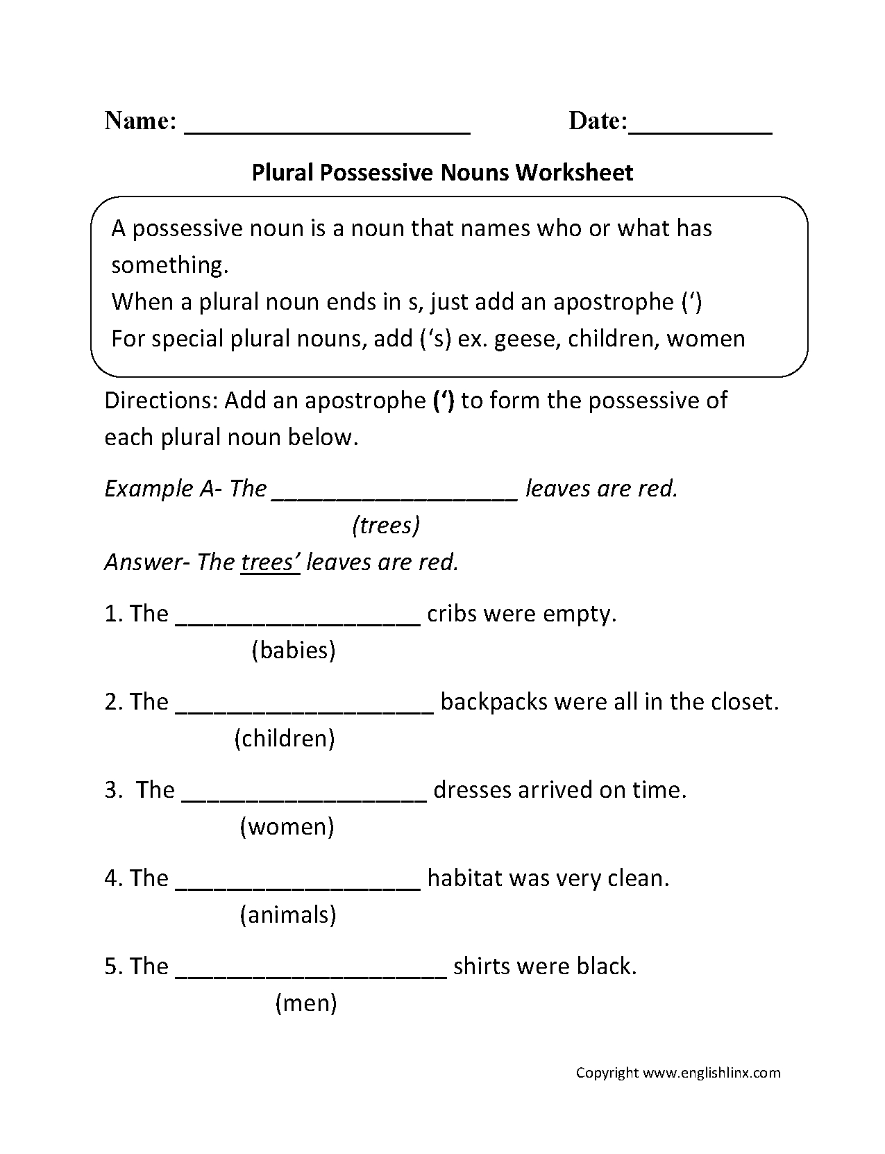 Nouns Worksheets | Possessive Nouns Worksheets | Possessive Pronouns Printable Worksheets