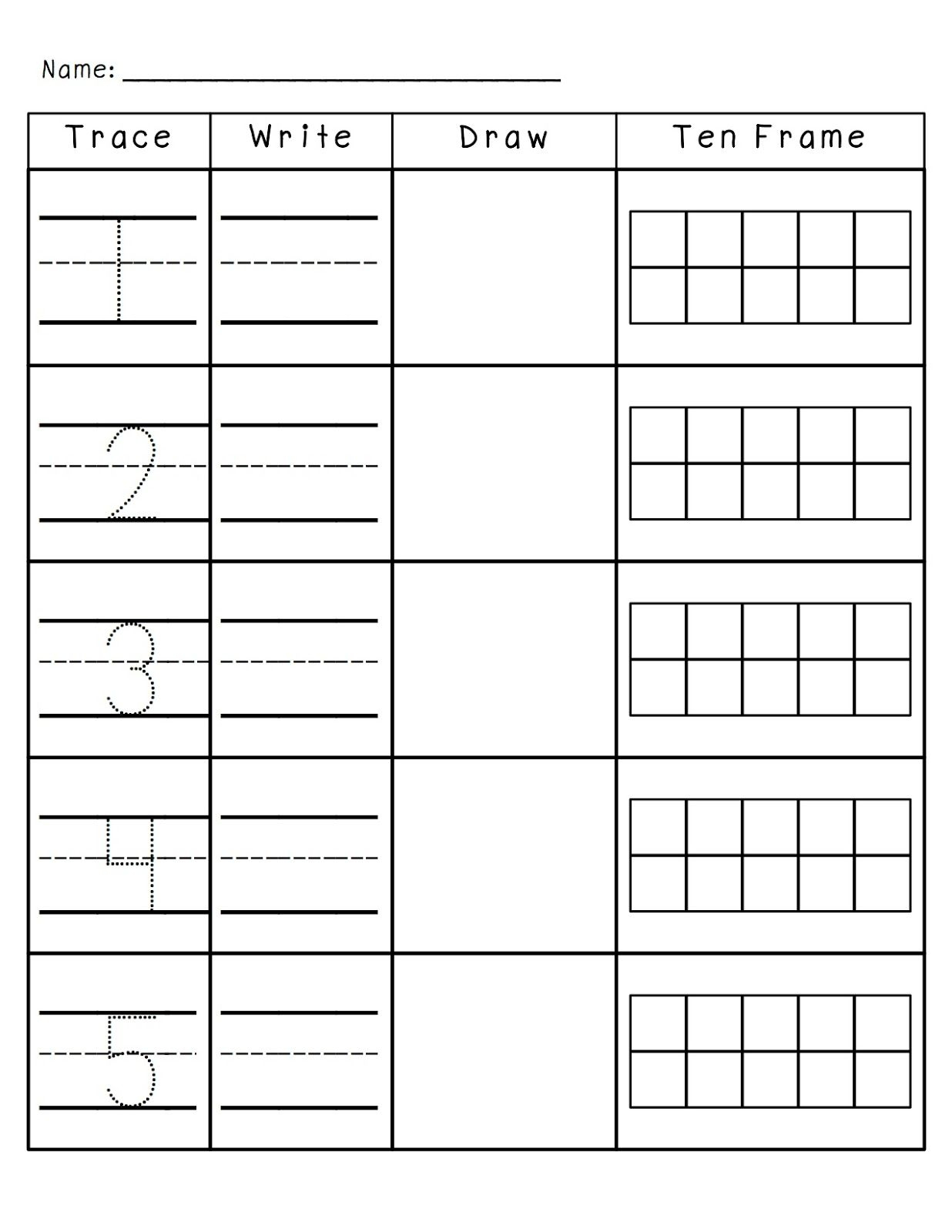 Number Practice 1-10: Trace, Write, Draw, Fill In Ten Frame. Plus A | Frame Games Printable Worksheets