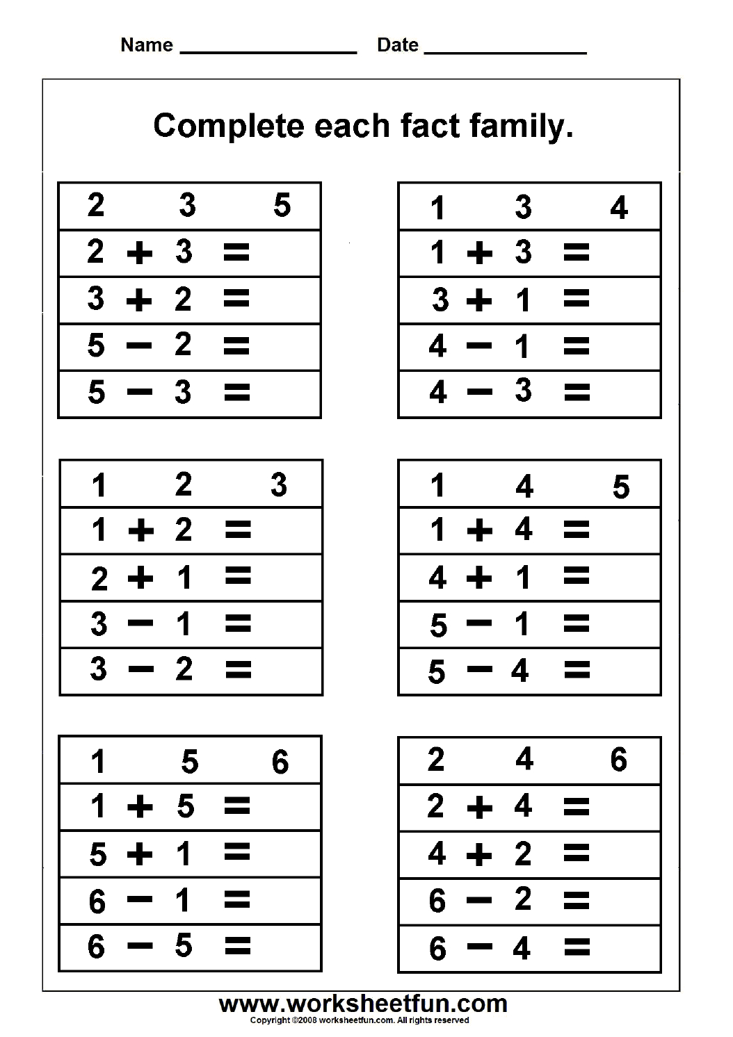 Numbers -Fact Family / Free Printable Worksheets – Worksheetfun | Family Printable Worksheets