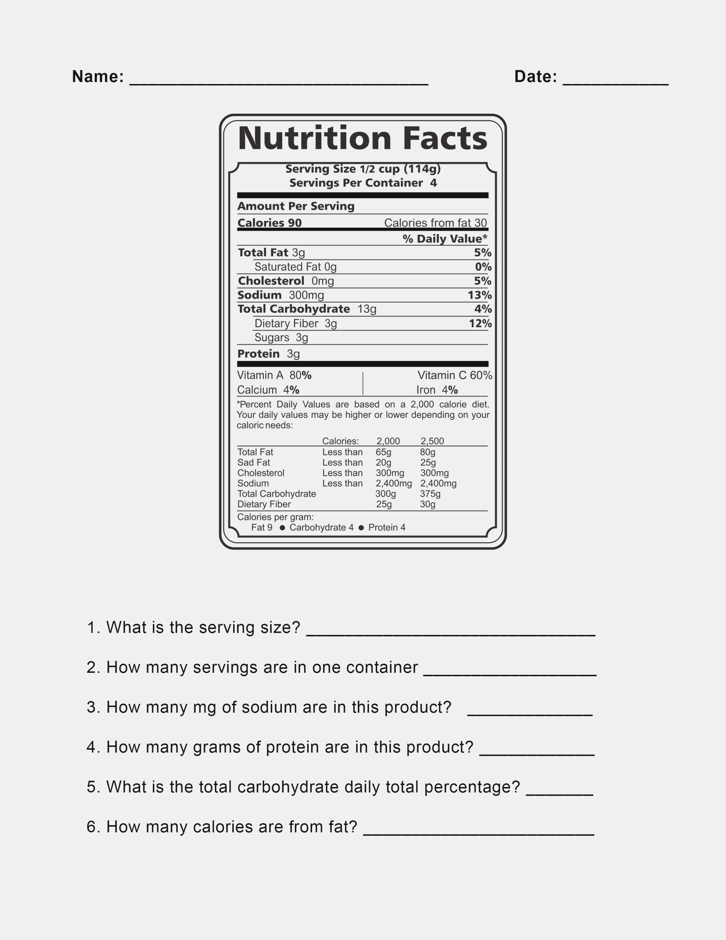 Nutrition Fact Food Label Worksheet Free Printable H10Eo10, Food | Free Printable Nutrition Worksheets