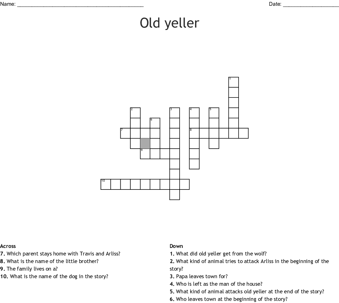 Old Yeller Printable Worksheets Printable Worksheets