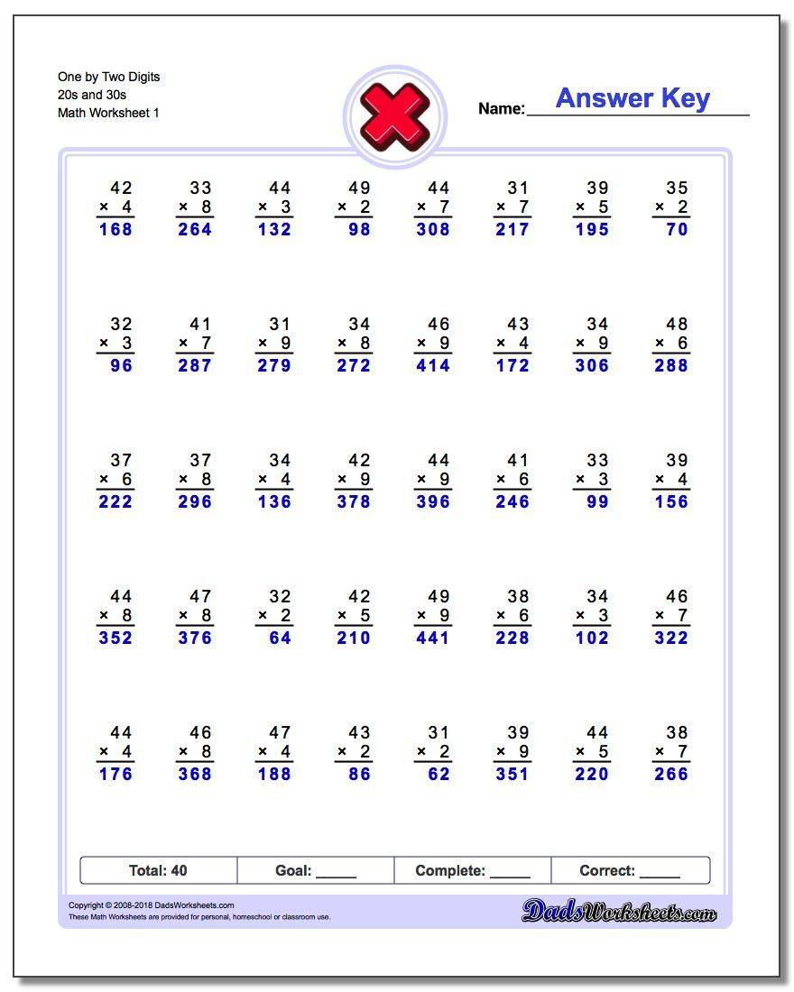 Onetwo Digits 20S And 30S Worksheet #multiplication #worksheet | Free Printable Double Digit Multiplication Worksheets