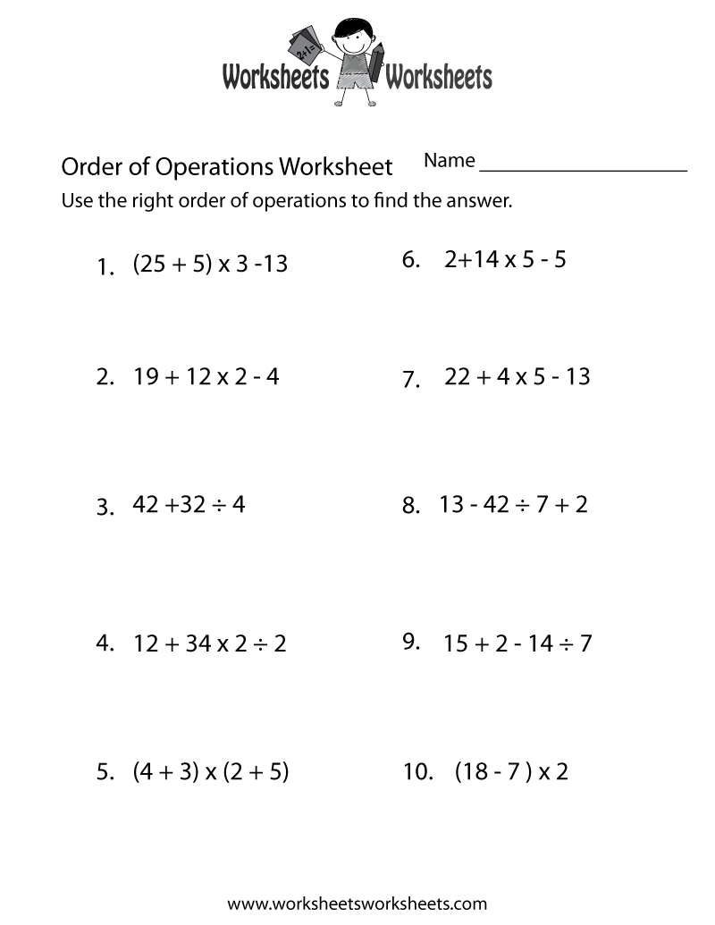 Order Of Operations Worksheet | Order Of Operations Worksheets | Printable Pemdas Worksheets