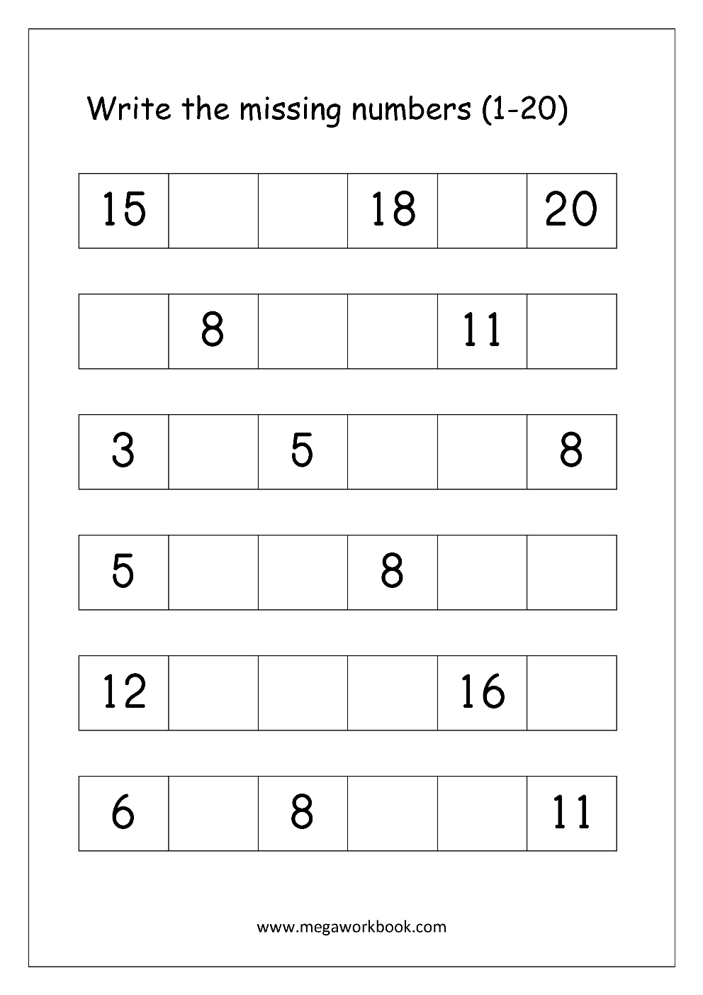 Ordering Numbers Worksheets, Missing Numbers, What Comes Before And | Free Printable Tracing Numbers 1 20 Worksheets