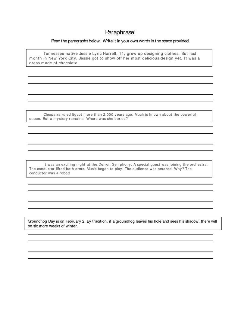 Page 1 - Paraphrase Worksheet.docx | Educational Materials | High | 7Th Grade Writing Worksheets Printable