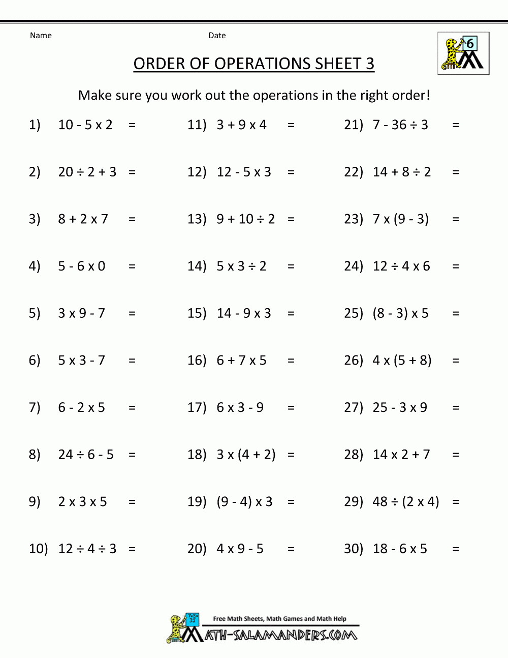 Pemdas Rule &amp;amp; Worksheets | Free Printable Order Of Operations Worksheets 7Th Grade