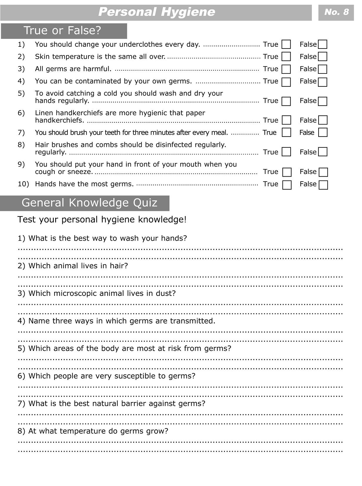 Pesonal Hygiene Worksheets For Kids Level 3 8 … | Hygiene | Hygie… | Personal Hygiene Activities Worksheets Printable