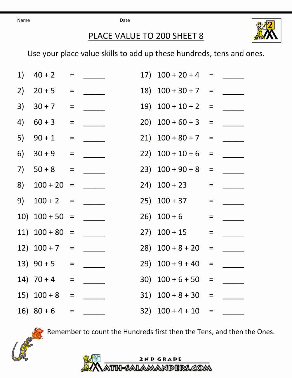 Place Value Worksheet - Numbers To 200 | Printable Place Value Worksheets 5Th Grade
