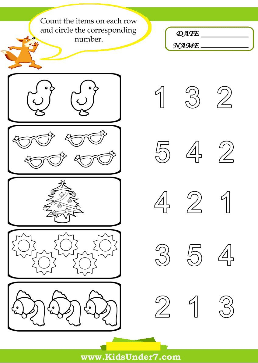 Preschool Worksheets | Kids Under 7: Preschool Counting Printables | Counting Printable Worksheets For Kindergarten