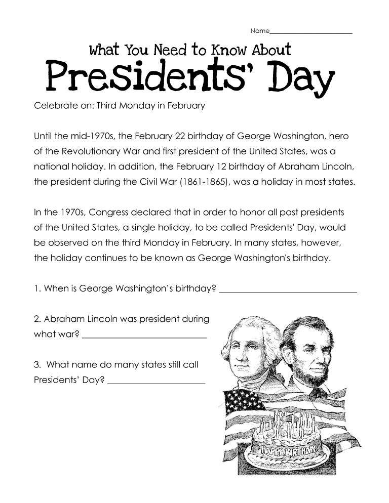Presidents Day Worksheets - Best Coloring Pages For Kids | Free ...