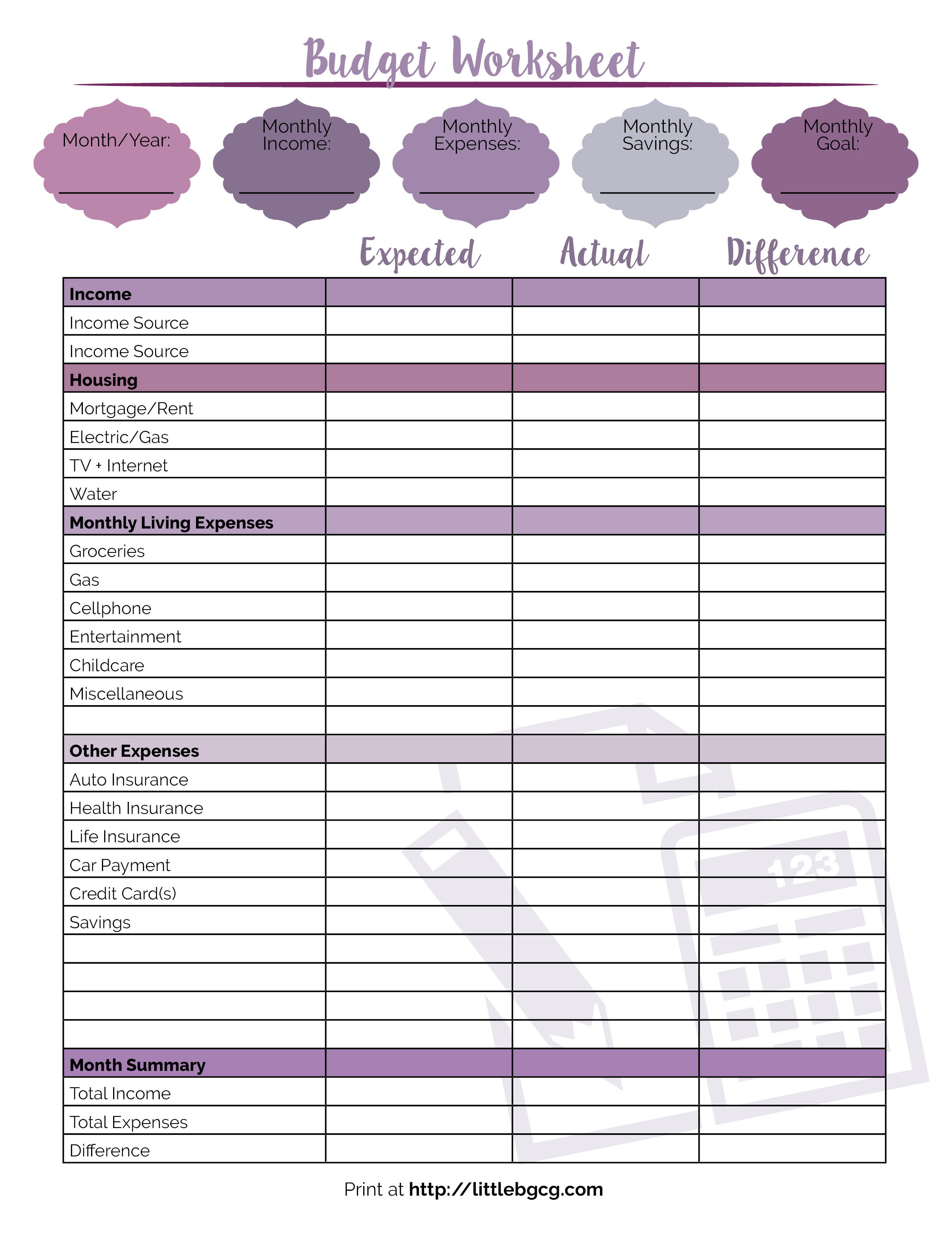 Printable Budget Worksheet - Little Us | Printable Budget Worksheet
