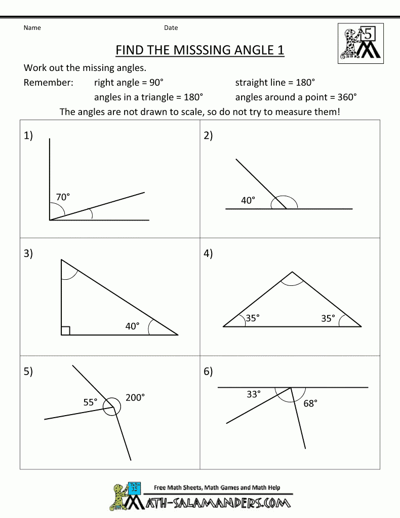 Printable-Geometry-Worksheets-Find-The-Missing-Angle-1.gif 790×1,022 | Free Printable Geometry Worksheets For Middle School