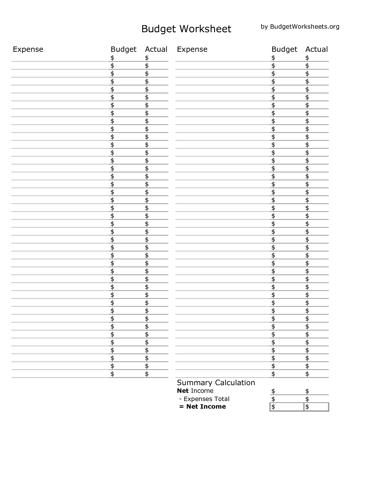 Printable Household Budget Worksheets | Printable Budget Sheets | Blank Budget Worksheet Printable