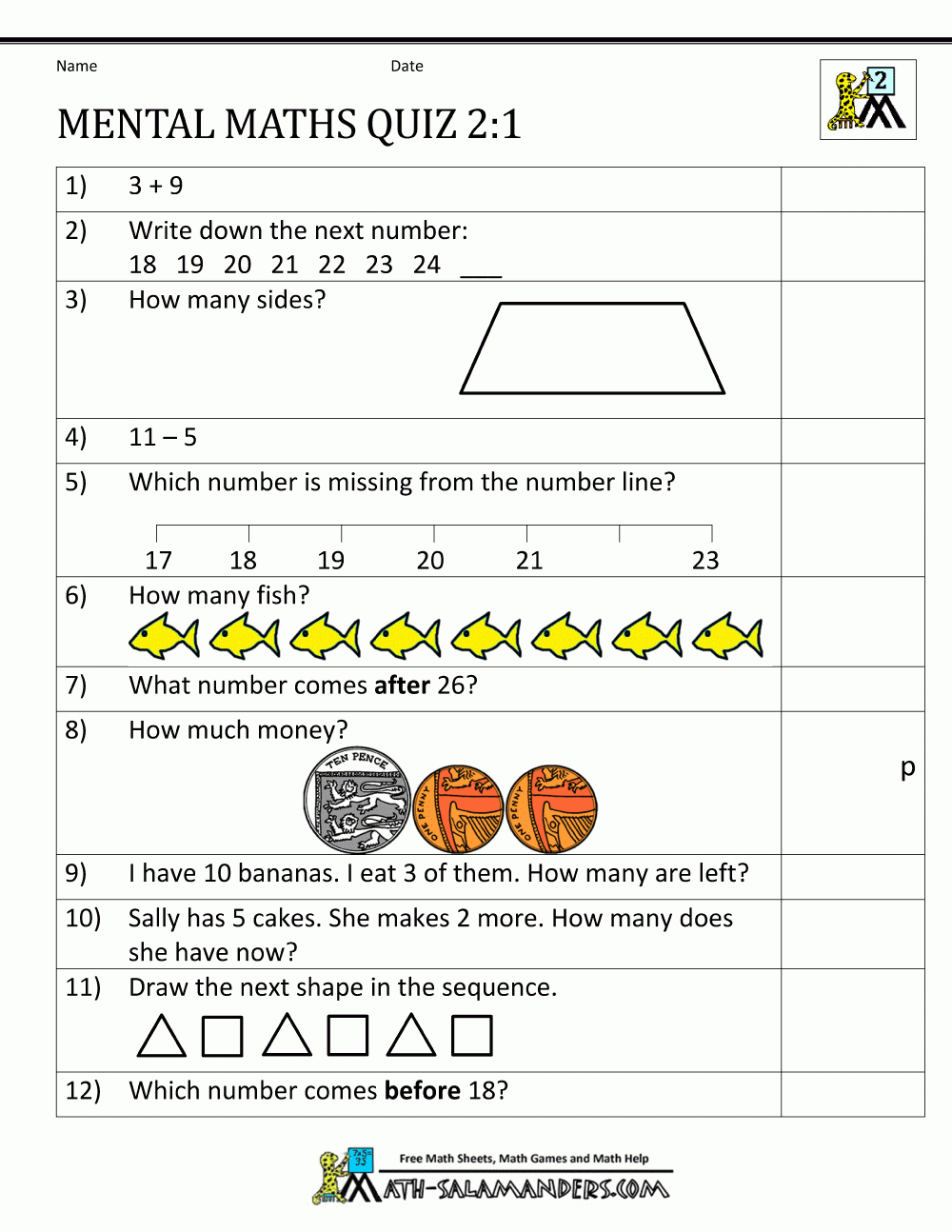 Printable Mental Maths Year 2 Worksheets | Primary 1 Worksheets Printables