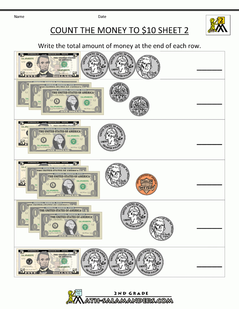 Printable Money Worksheets To $10 | Printable Money Worksheets