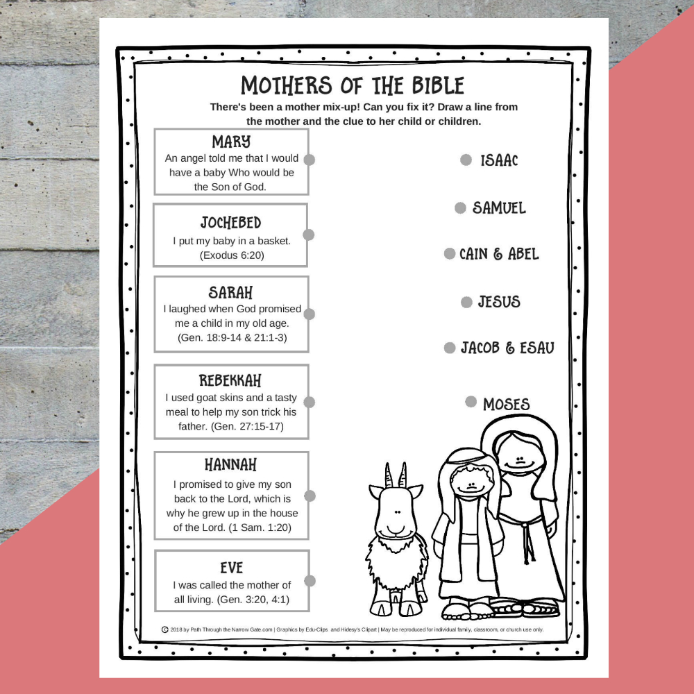Printable Mothers Of The Bible Worksheet - Path Through The Narrow Gate | Printable Worksheets Miracles Jesus