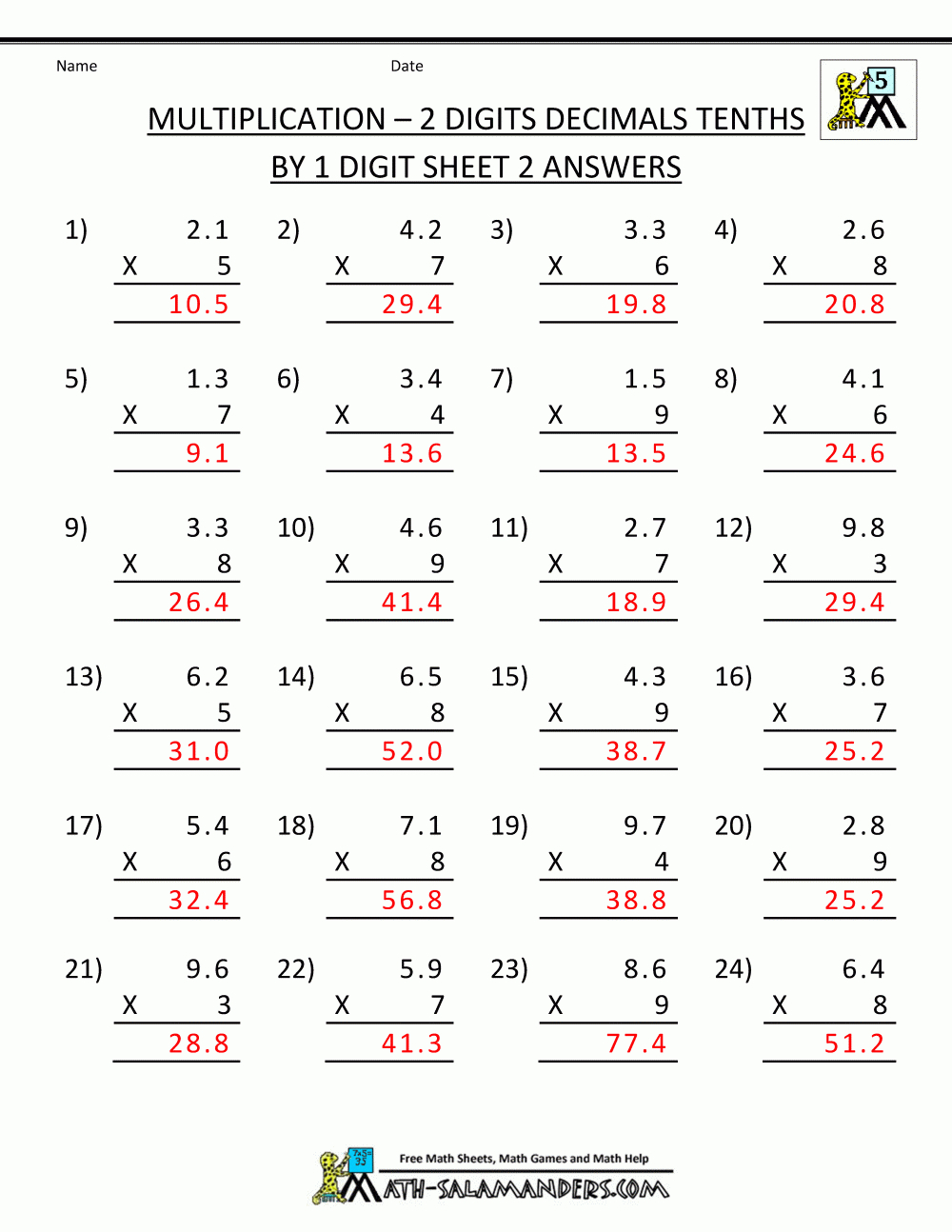 Printable Multiplication Sheets 5Th Grade | Free Printable 5Th Grade Math Worksheets