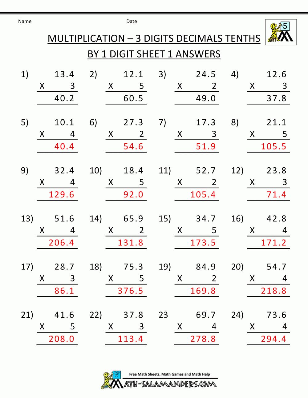 5th grade math worksheets pdf with answers