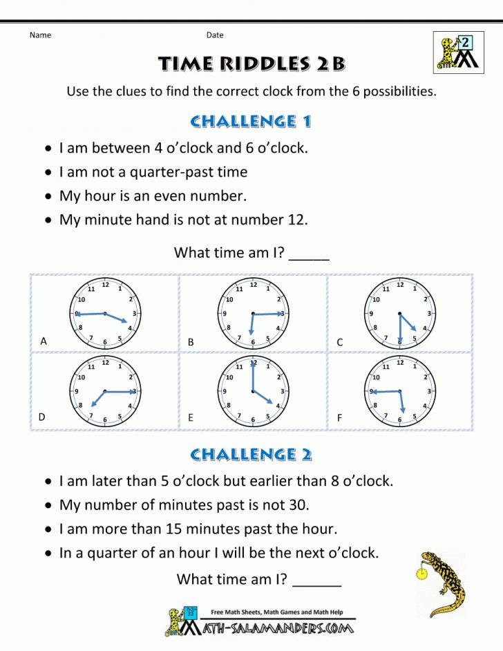 Printable Time Worksheets - Time Riddles (Easier) | Riddles Worksheets ...