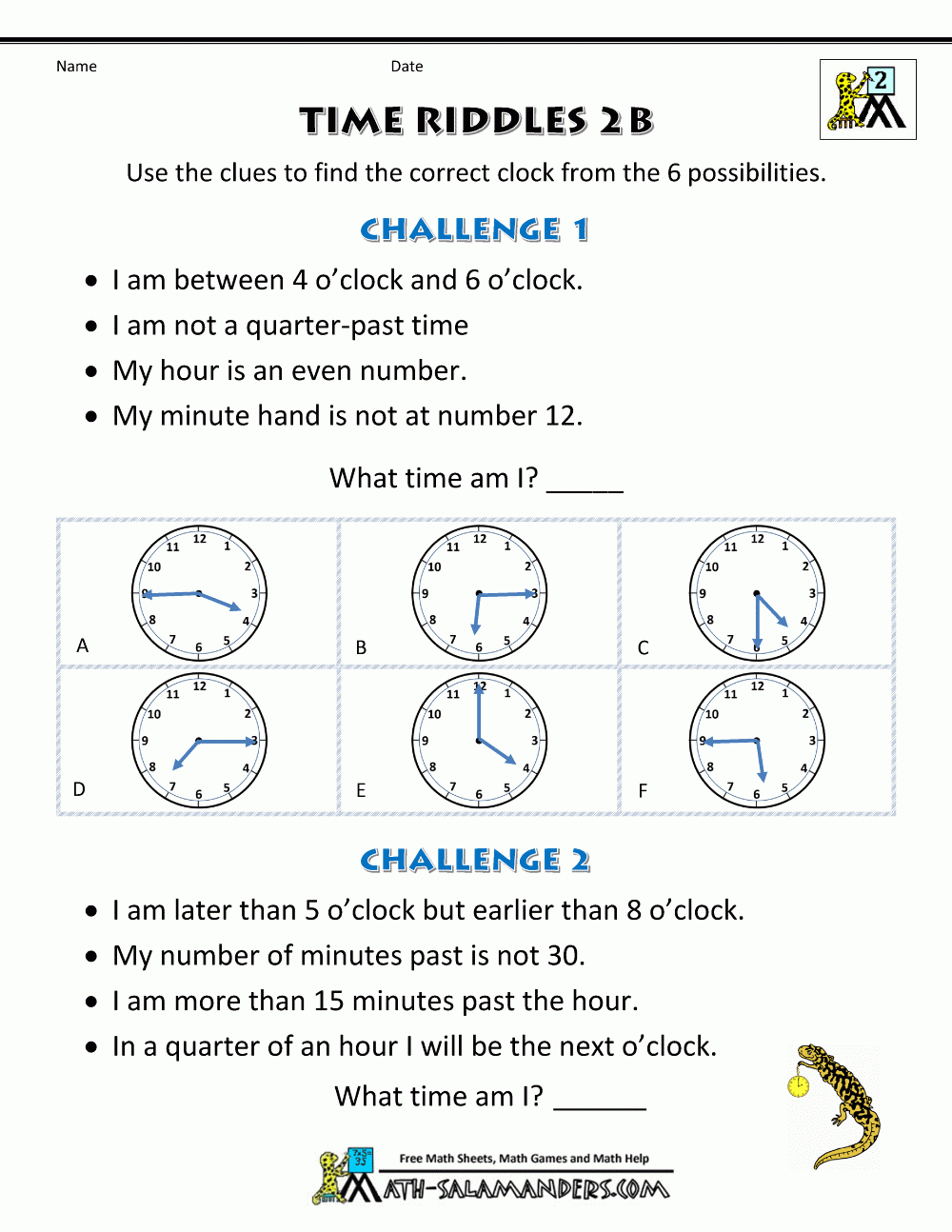 Printable Time Worksheets - Time Riddles (Easier) | Riddles Worksheets Printable