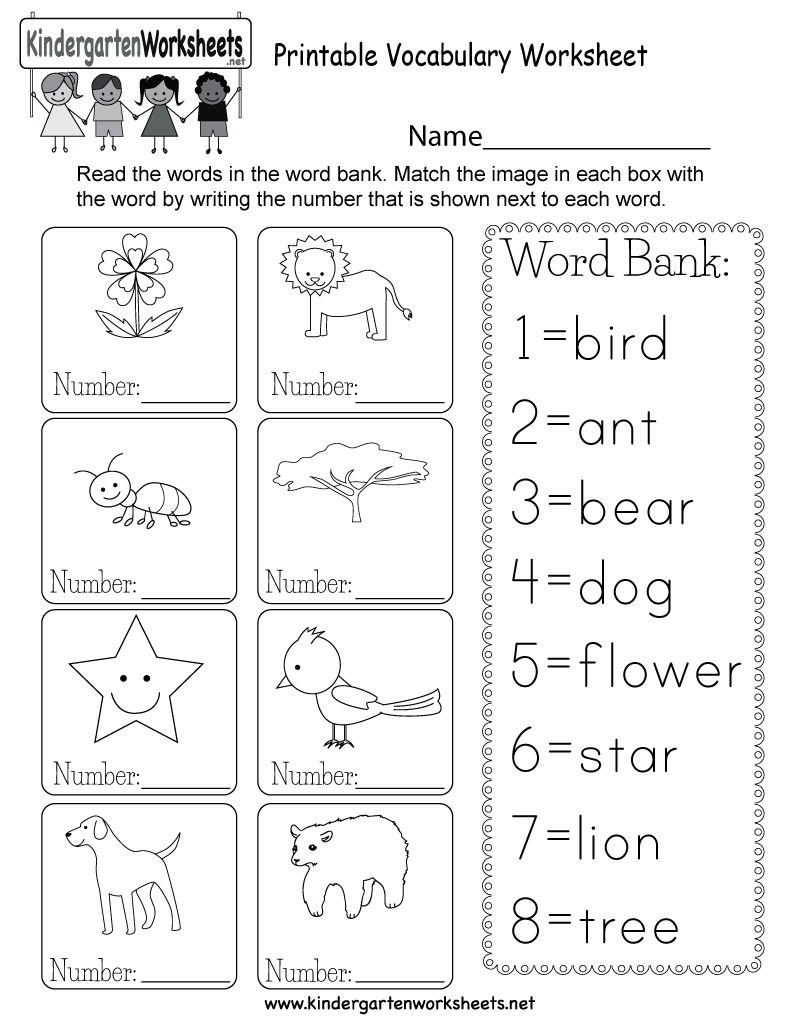 Printable Vocabulary Worksheet - Free Kindergarten English Worksheet | Free Printable Language Worksheets