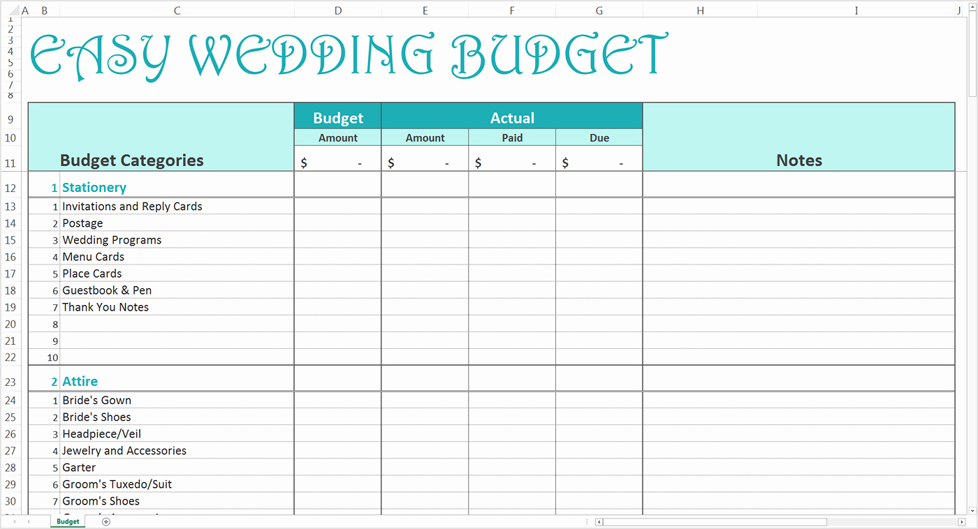 Printable Wedding Budget Spreadsheet Or Easy Wedding Bud Excel | Wedding Budget Worksheet Printable