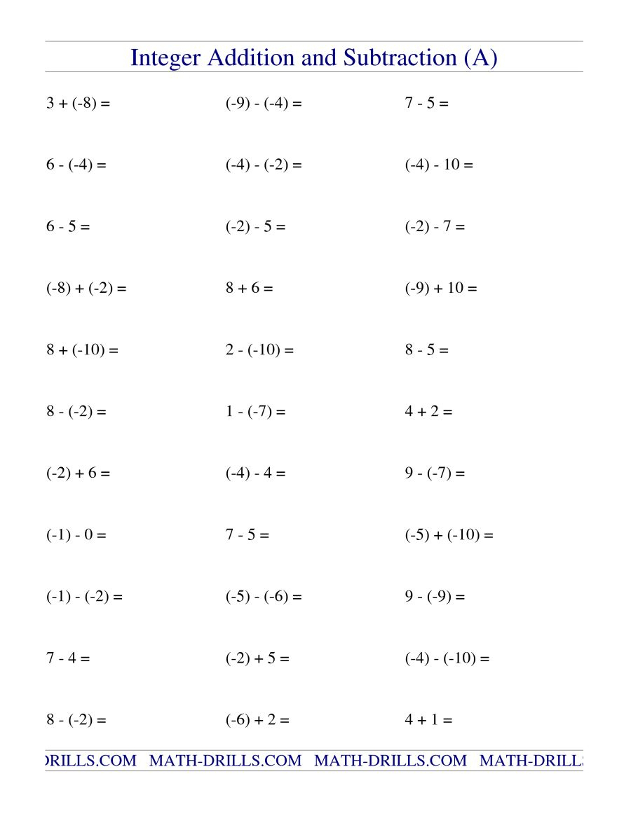 The All Operations With Integers (Range -12 To 12) With No | Free