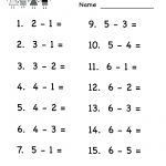 Quiz Subtraction Worksheet   Free Kindergarten Math Worksheet For | Free Printable Kindergarten Addition And Subtraction Worksheets