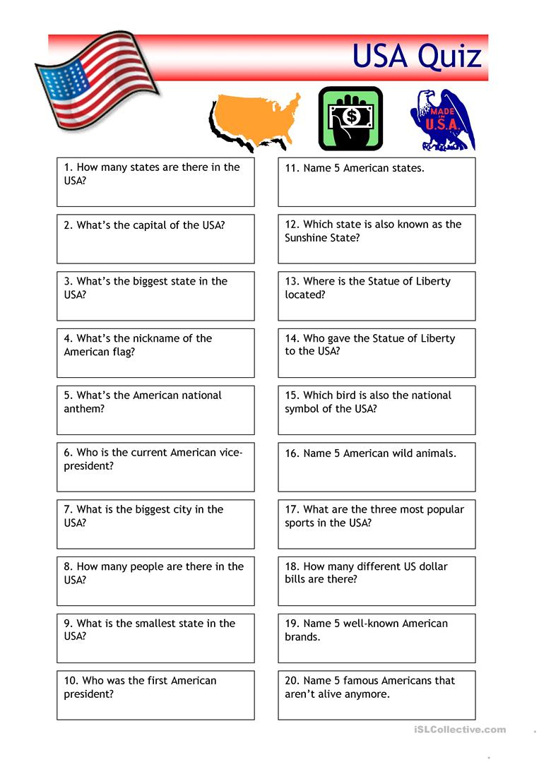 Quiz - Usa Trivia Worksheet - Free Esl Printable Worksheets Made | Usa Worksheets Printables