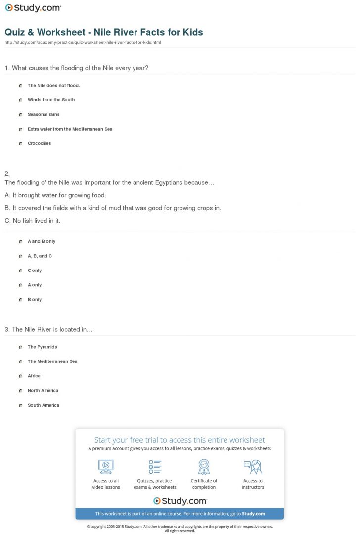Quiz &amp; Worksheet - Nile River Facts For Kids | Study | River Worksheets ...