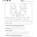 Reading Comprehension Worksheet   Free Kindergarten English | Kindergarten Ela Printable Worksheets