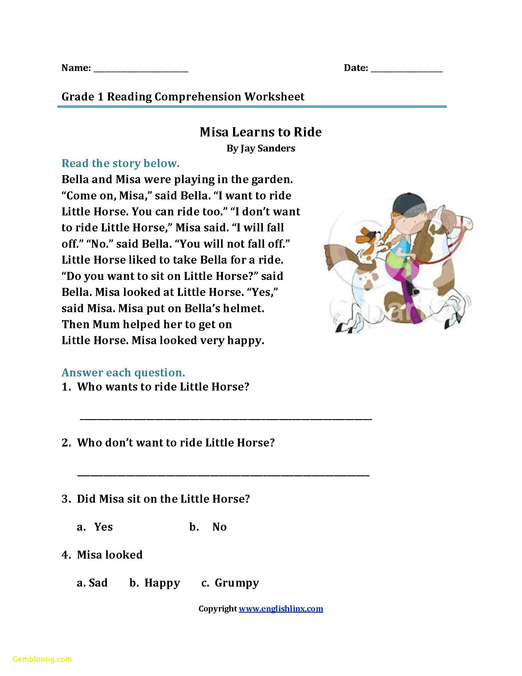 Reading Comprehension Worksheets For 1St Grade - Cramerforcongress | Free Printable Reading Comprehension Worksheets